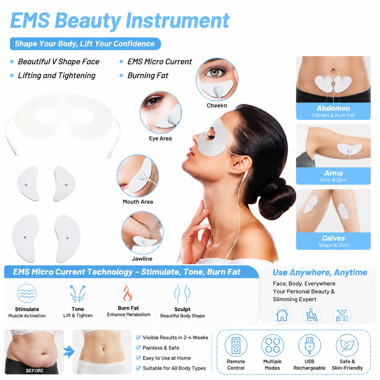 EMS facial massager lifestyle and product display