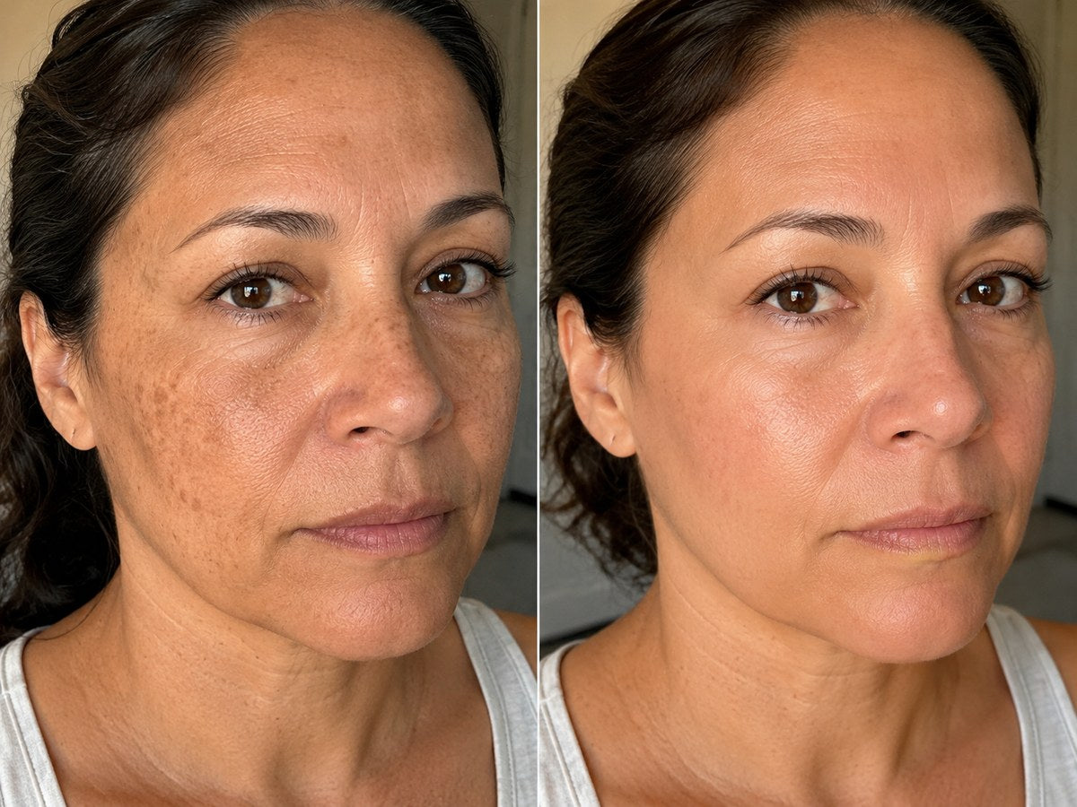 Illustrative mature skin before and after comparison